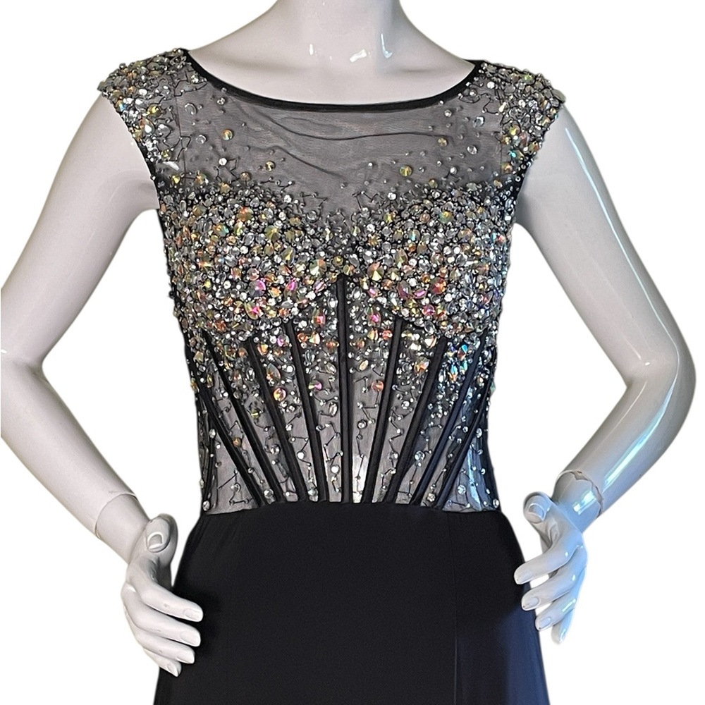 Black Sheer Rhinestone Bodice Full Length Gown
